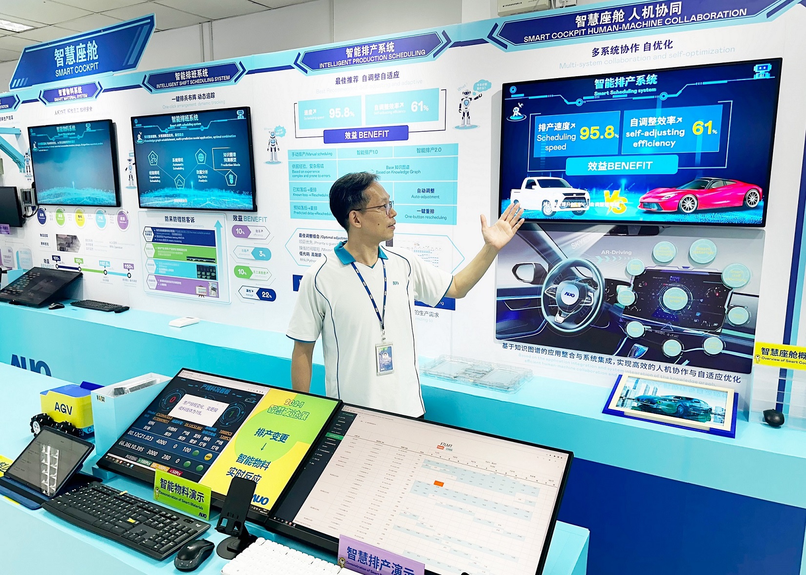 友達廈門將5G+ABC技術串聯生產管理全流程，打通研發、採購、生管、製程、設備、品質等產品全生命週期製造流程，完成數位化設計、智慧供應鏈、智慧座艙、全流程設備管理、資料驅動優化、智慧線上檢測、智慧品管等自我調整生產模式升級