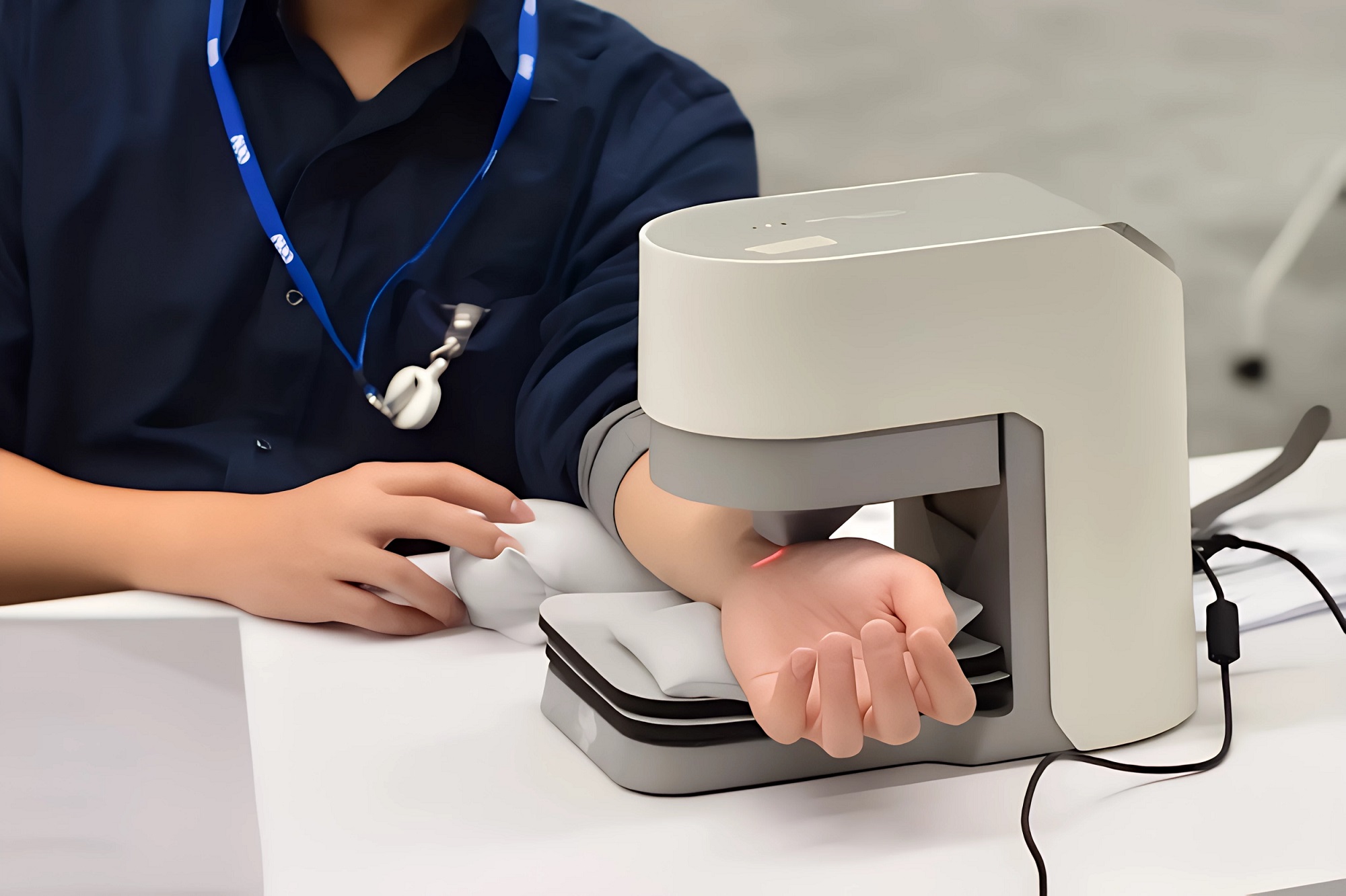 友達耘康中醫數位化檢測解決方案之脈象檢測系統採用高靈敏多點式壓力感測器，可真實還原「寸、關、尺」三部脈象量測結果